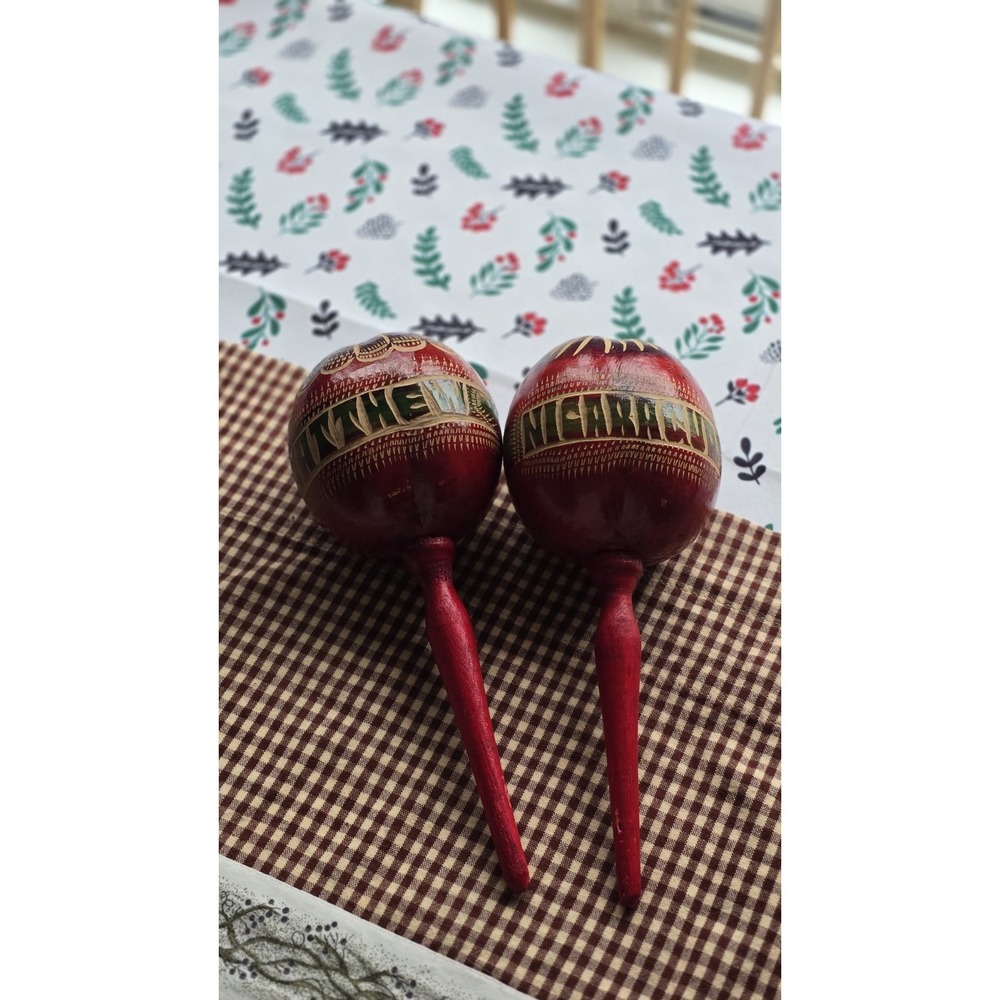 2pc Decorative Red Maracas Handmade Percussion‎ Instrument  Traditional Shakers